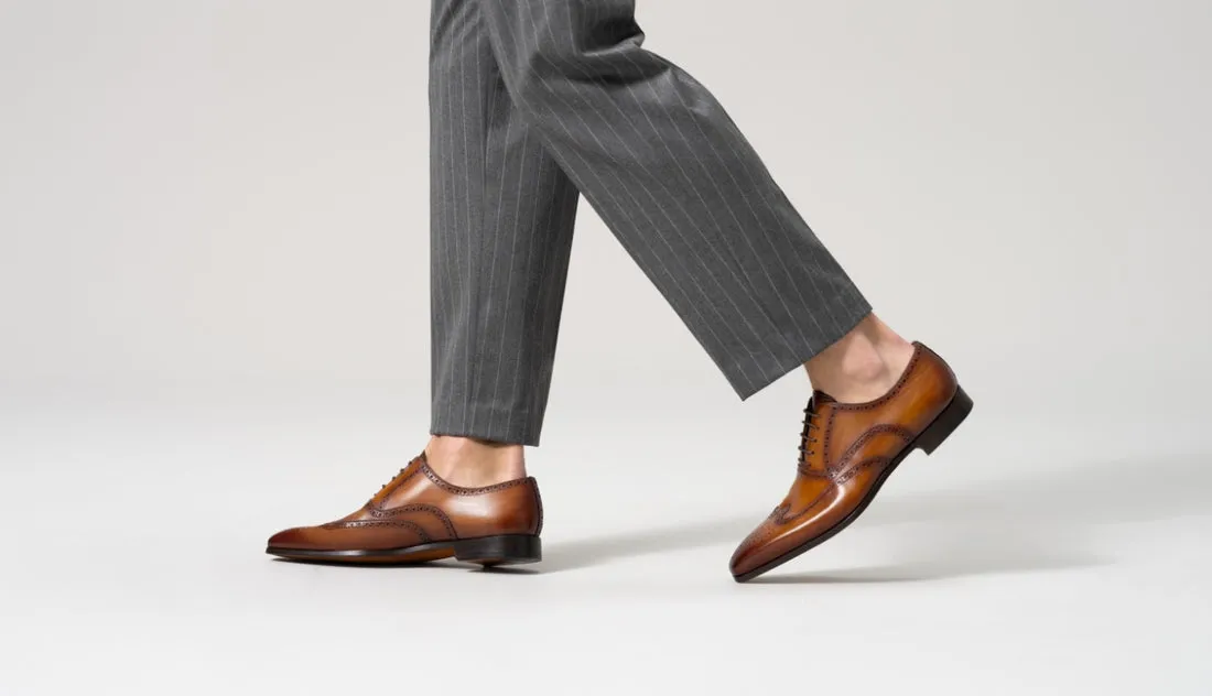 Tan Leather Simeon Lace Up Bogue Wingtip Oxfords - SS23