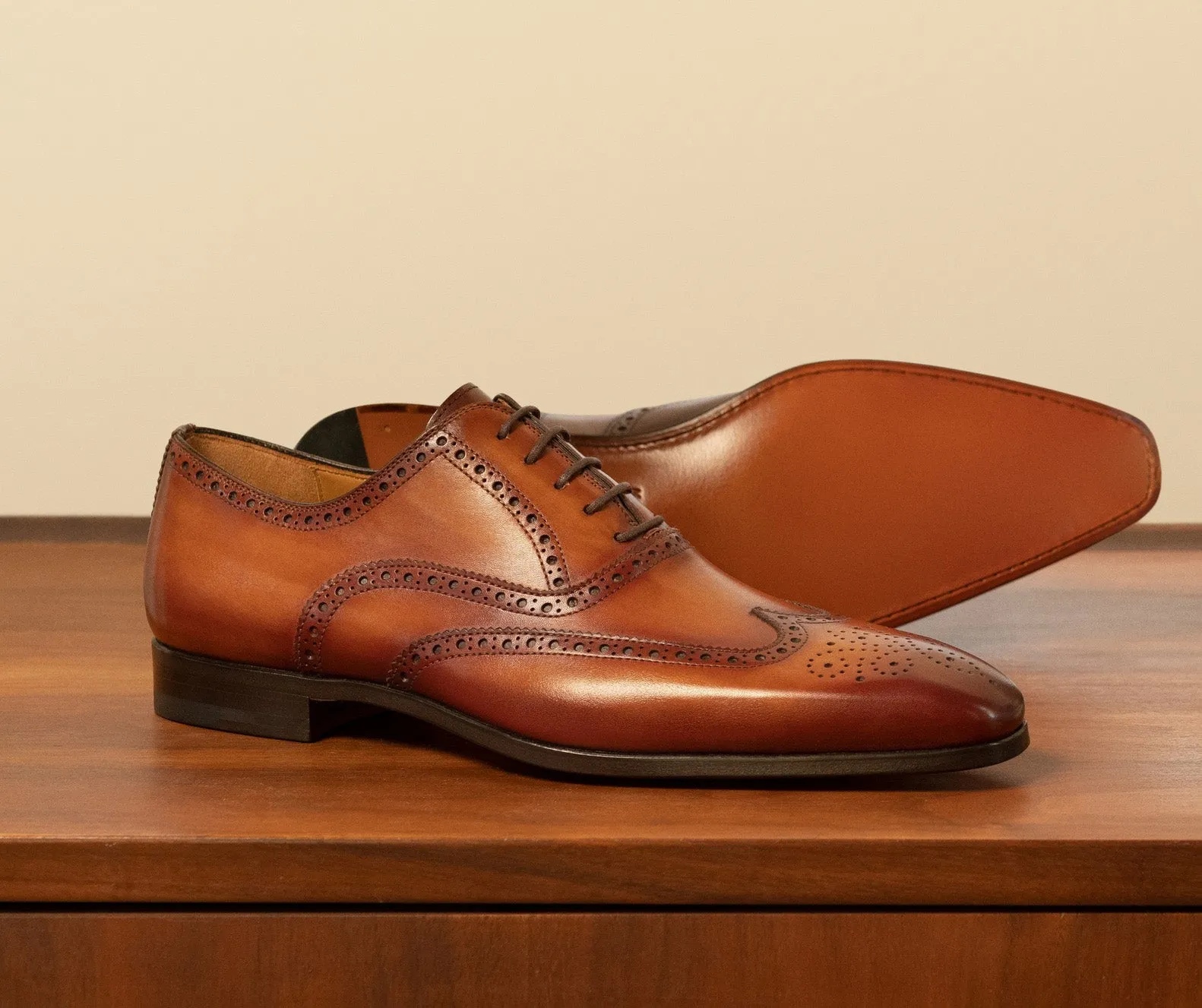 Tan Leather Simeon Lace Up Bogue Wingtip Oxfords - SS23
