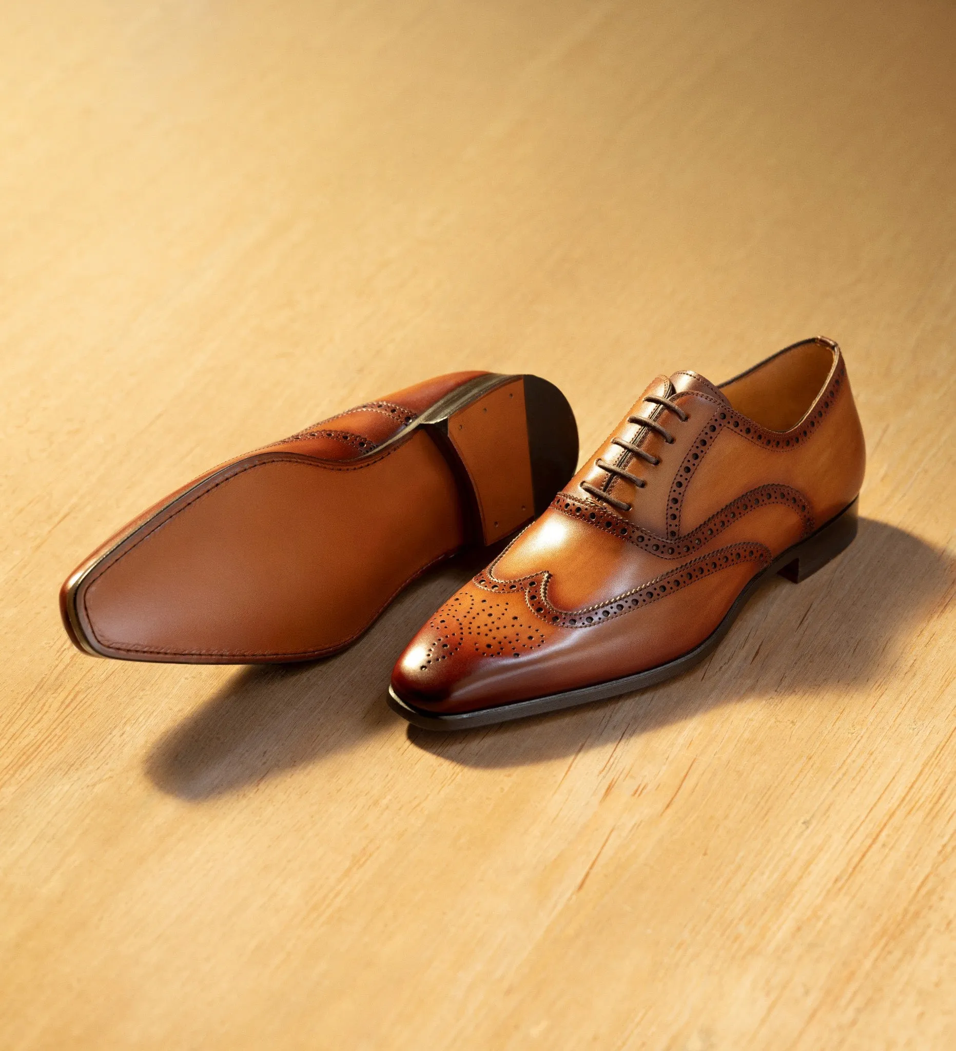 Tan Leather Simeon Lace Up Bogue Wingtip Oxfords - SS23