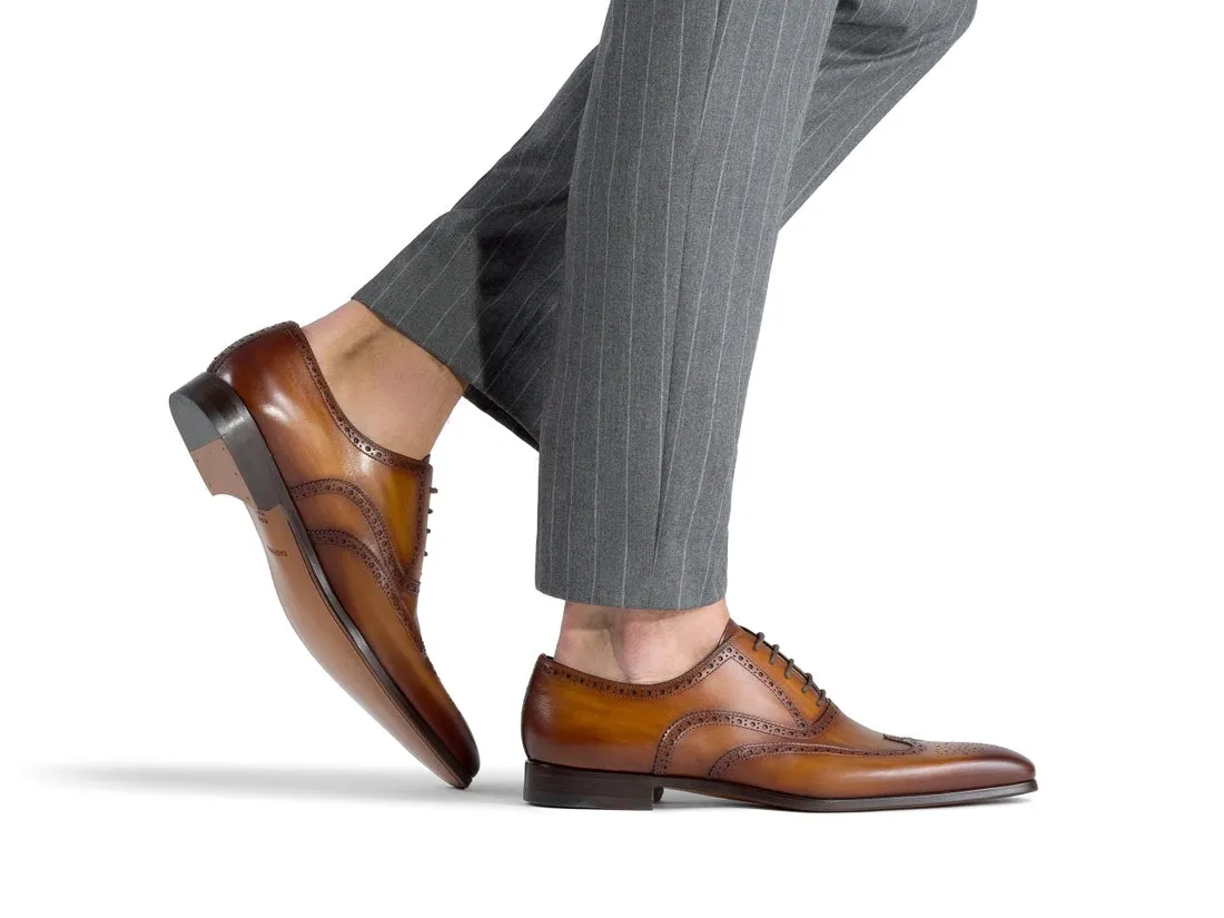 Tan Leather Simeon Lace Up Bogue Wingtip Oxfords - SS23