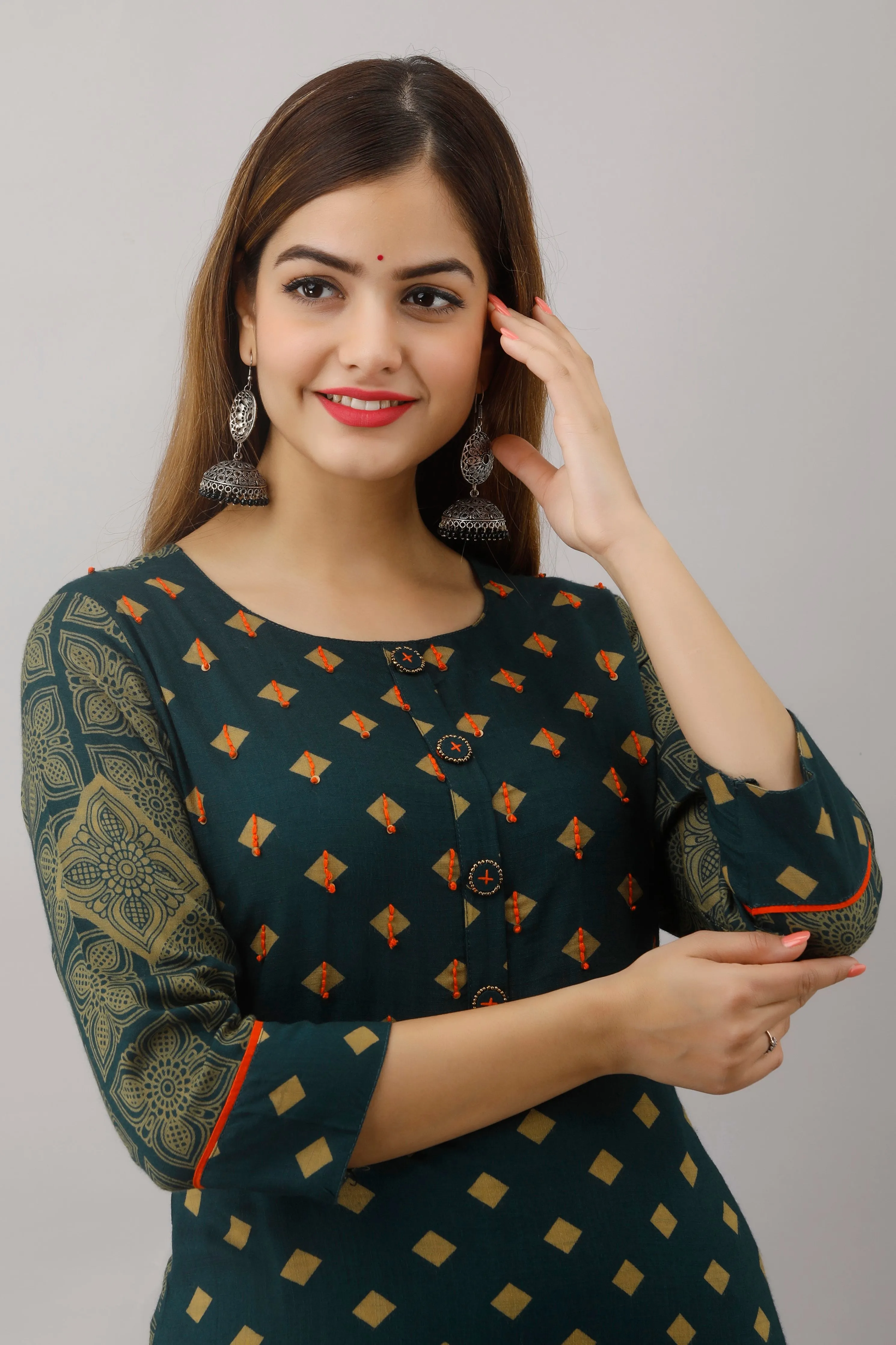Teal Color Rayon Straight Womens Kurta