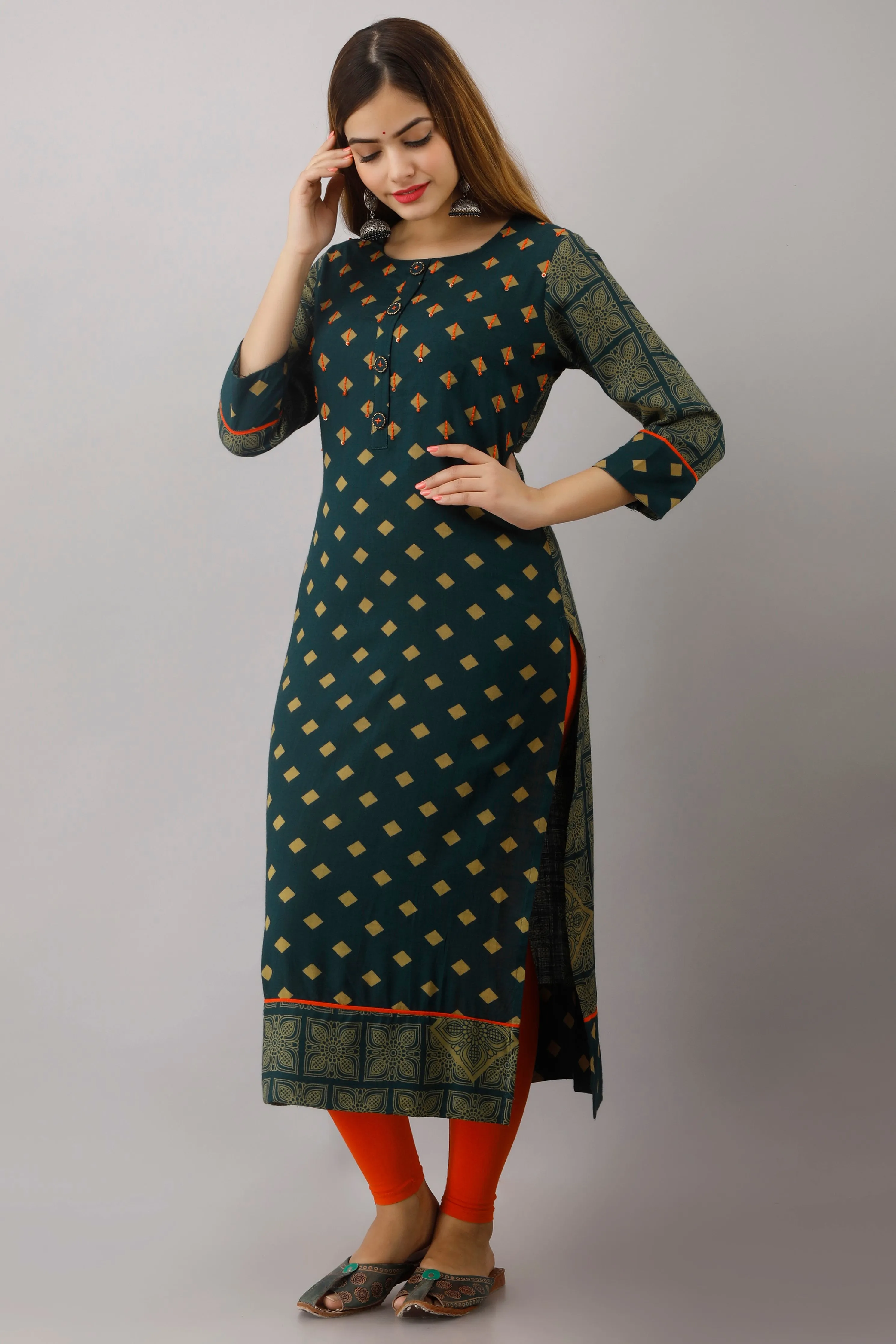 Teal Color Rayon Straight Womens Kurta