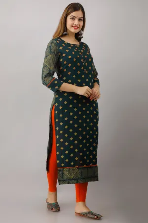 Teal Color Rayon Straight Womens Kurta