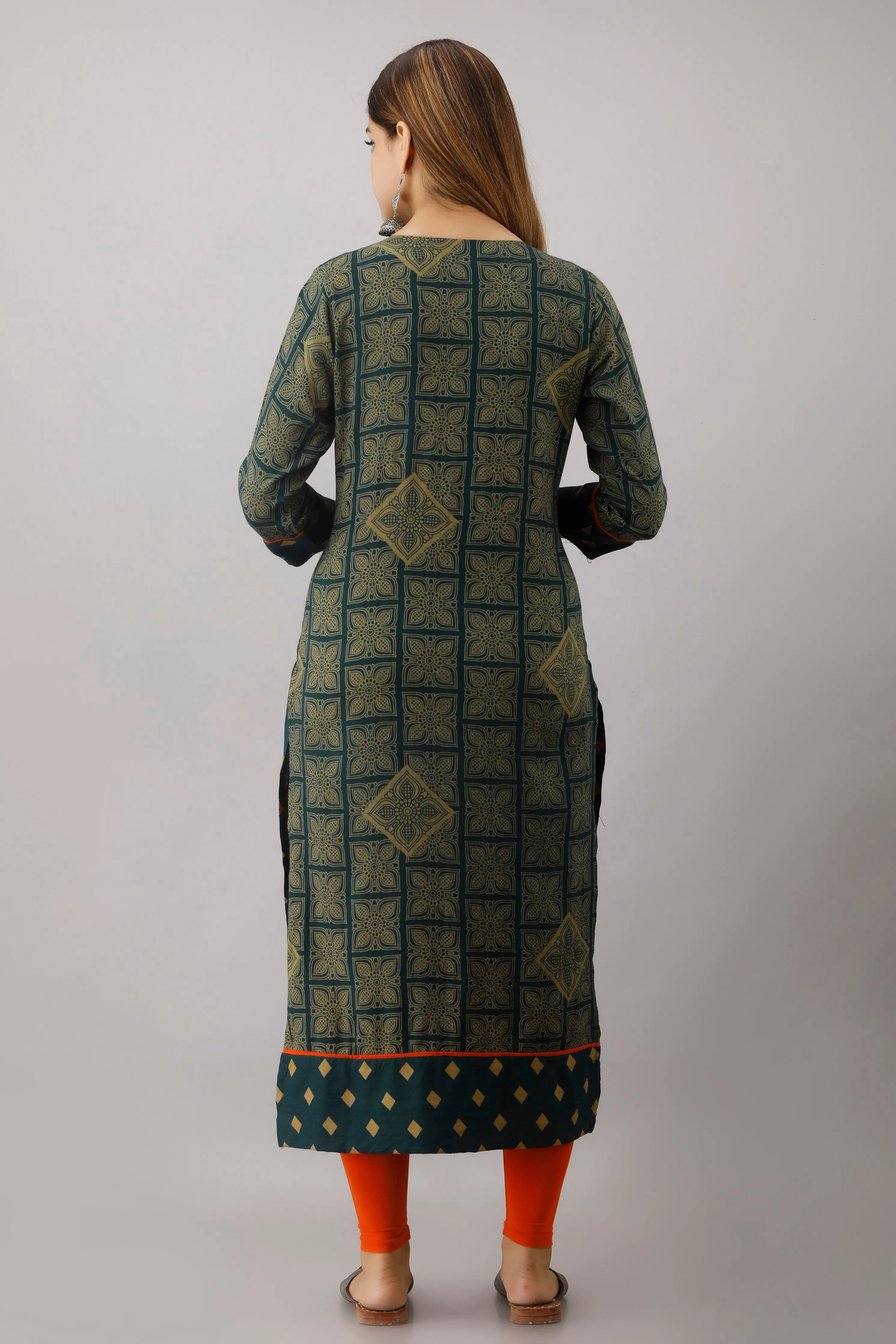 Teal Color Rayon Straight Womens Kurta