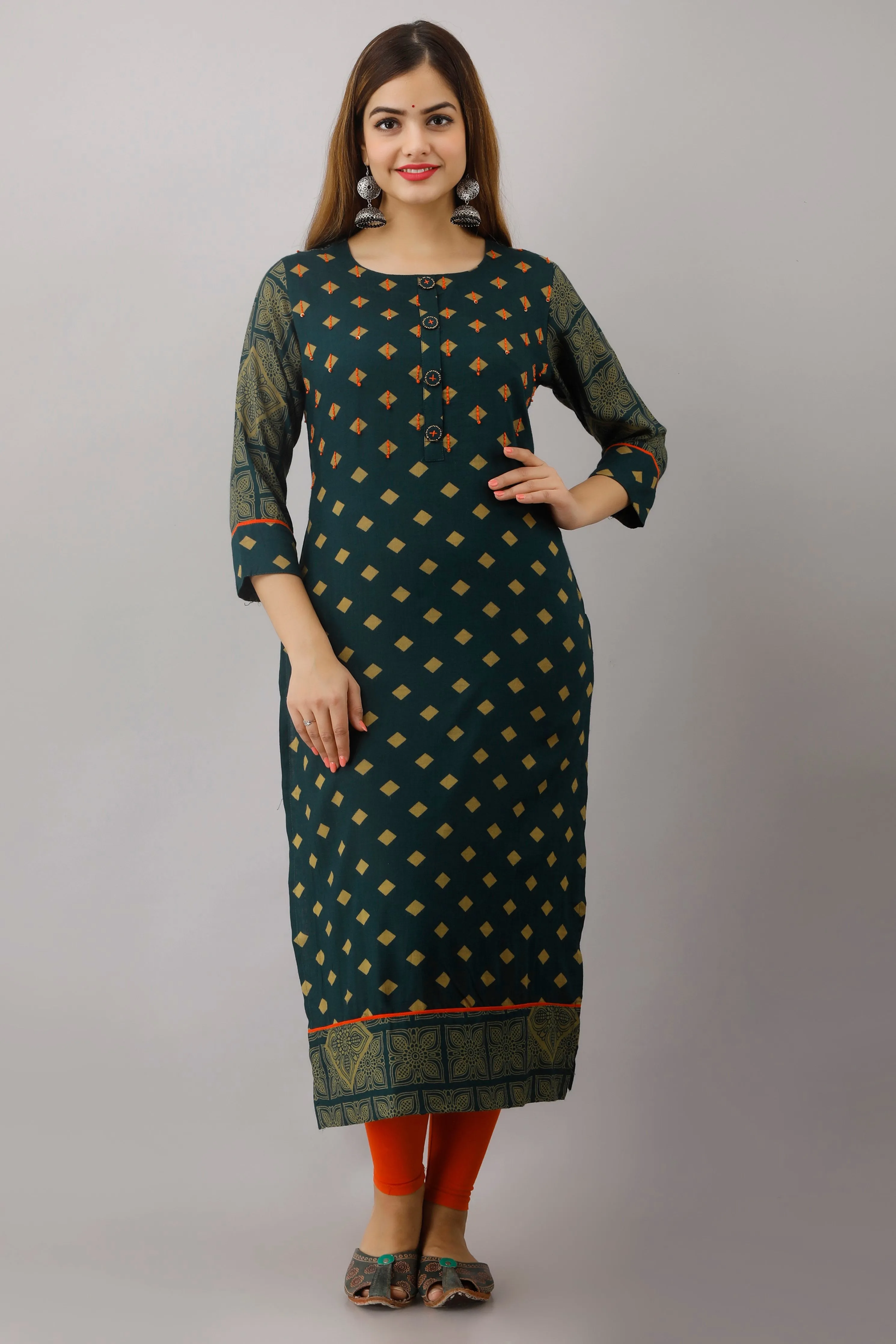 Teal Color Rayon Straight Womens Kurta