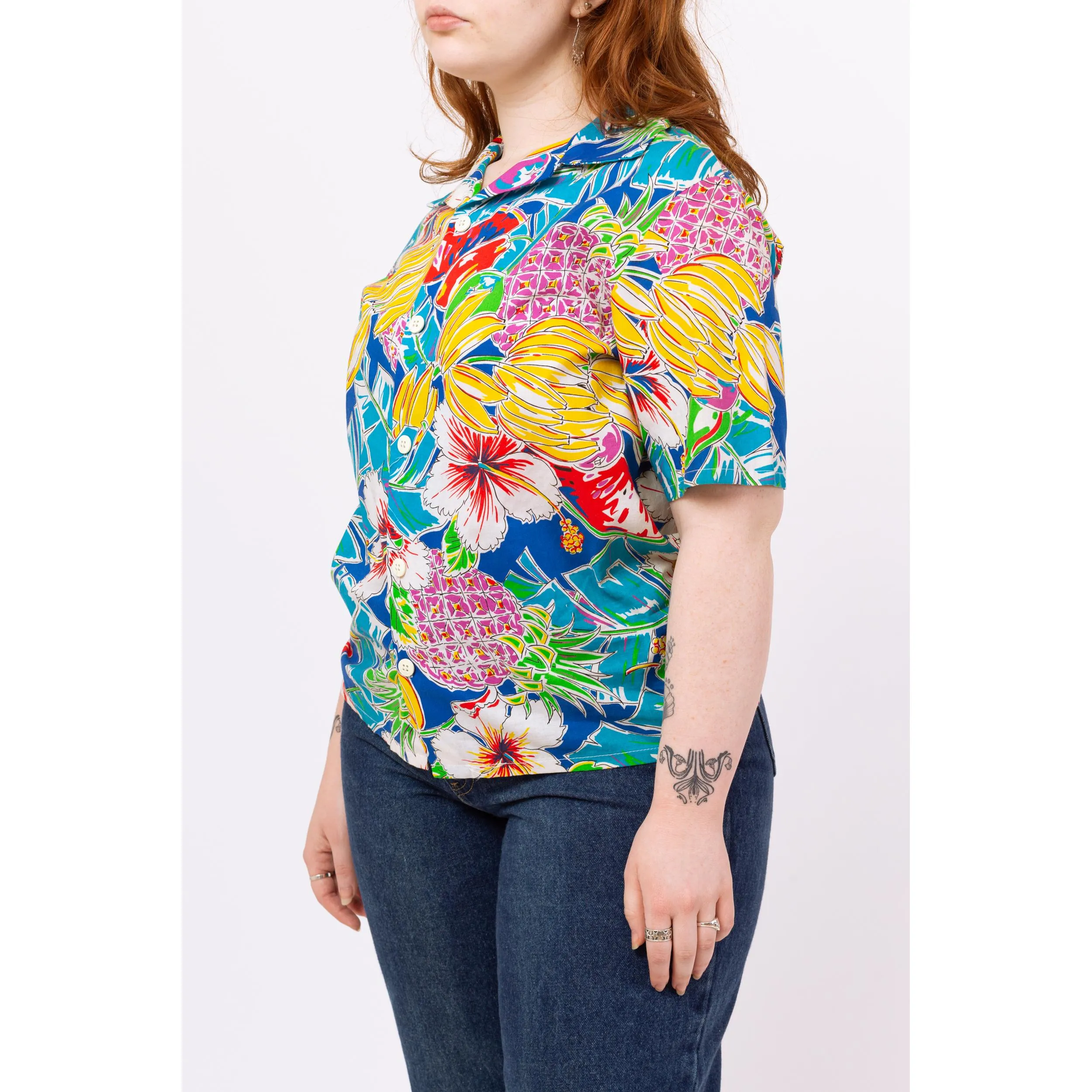 Vintage 80s Tropical Fruit Print Hawaiian Shirt - Men’s Medium