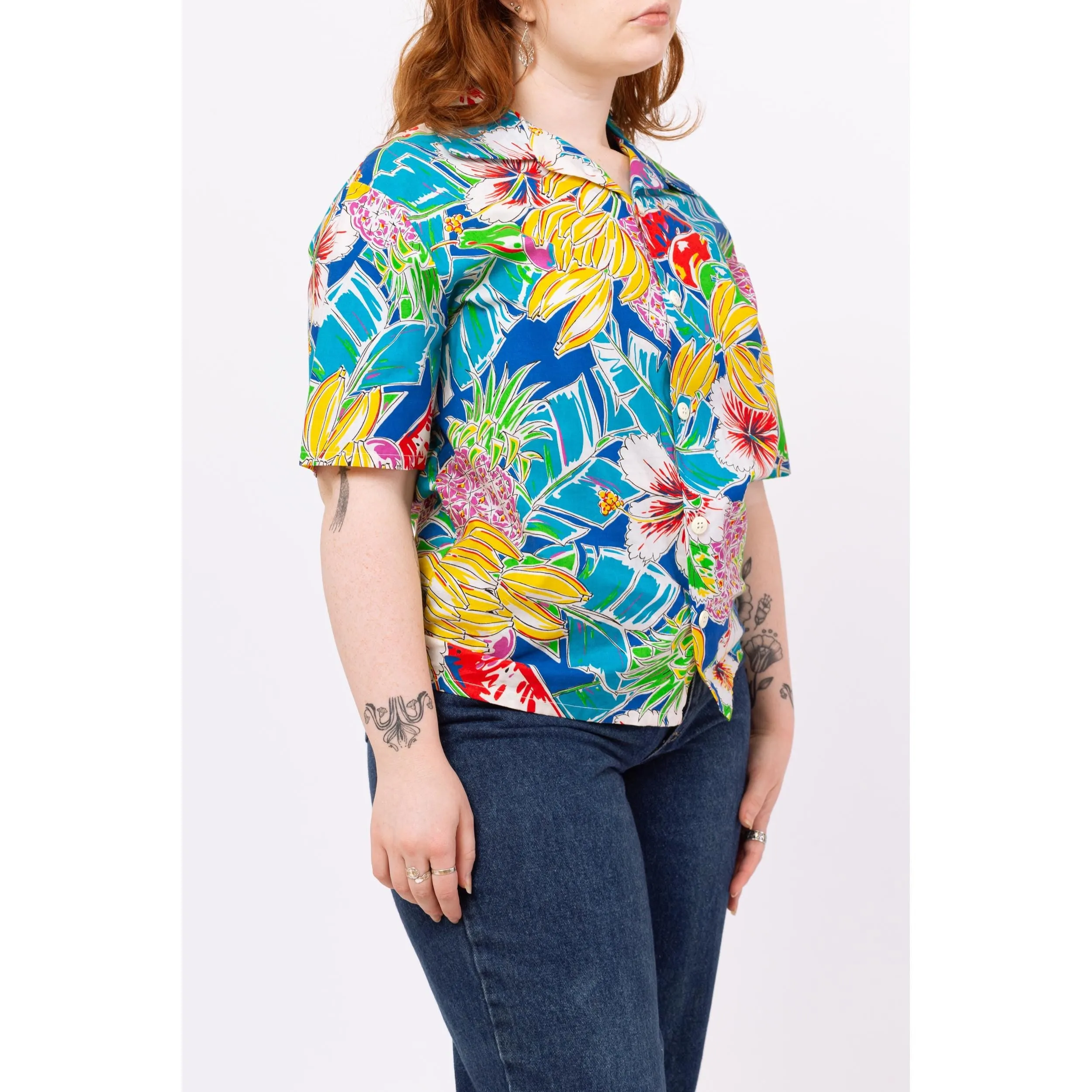 Vintage 80s Tropical Fruit Print Hawaiian Shirt - Men’s Medium