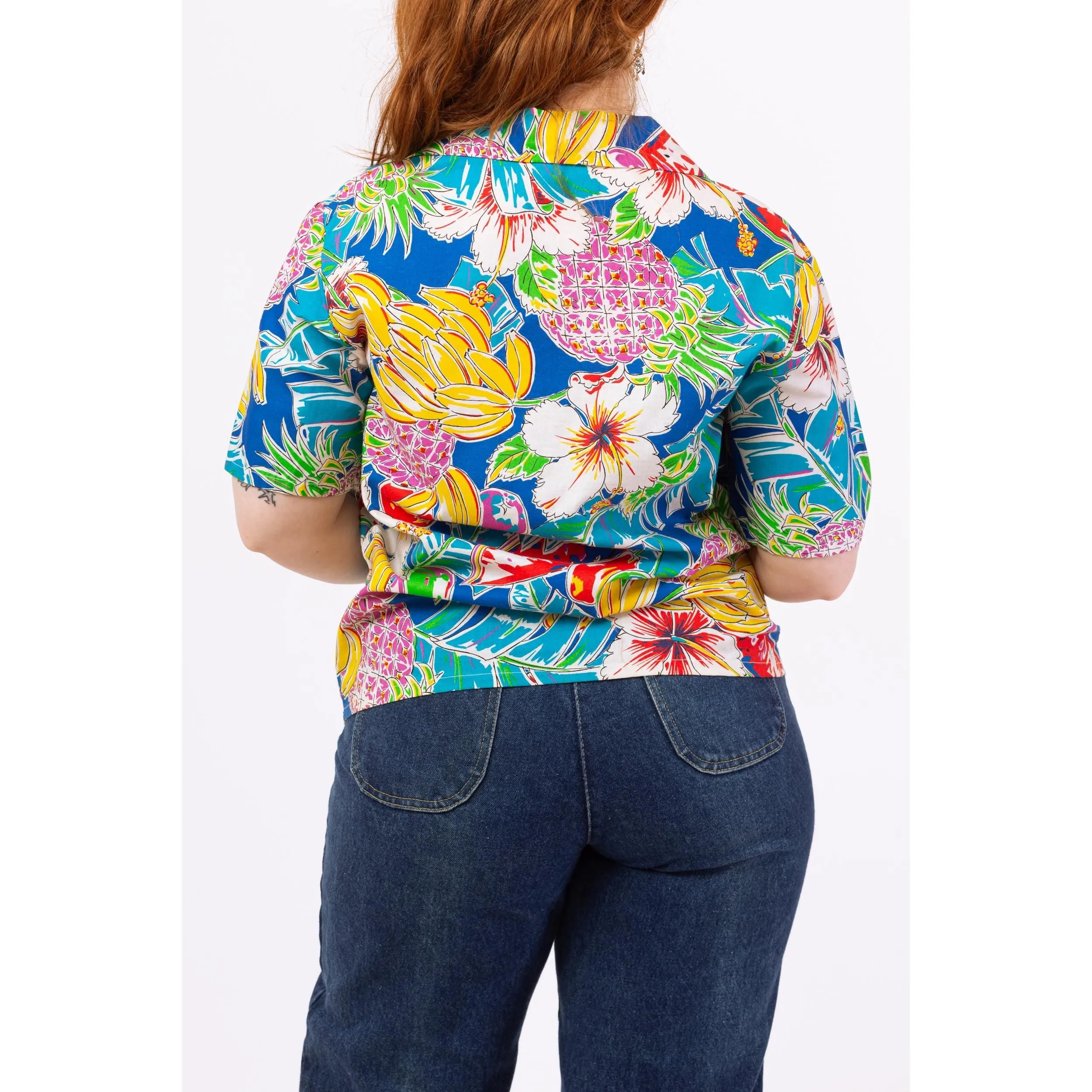 Vintage 80s Tropical Fruit Print Hawaiian Shirt - Men’s Medium