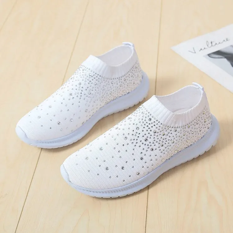 Women Sport Mesh Walking Rhinestone Glitter Slip On Sock Sneakers