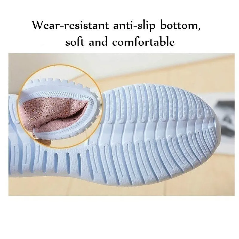 Women Sport Mesh Walking Rhinestone Glitter Slip On Sock Sneakers