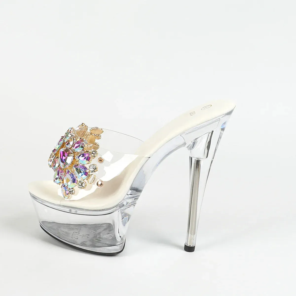 Women’s 15cm Clear Rhinestone Stiletto Heels – Waterproof, Sexy Summer High Heels, Elegant Fairy Style Shoes for Parties & Events