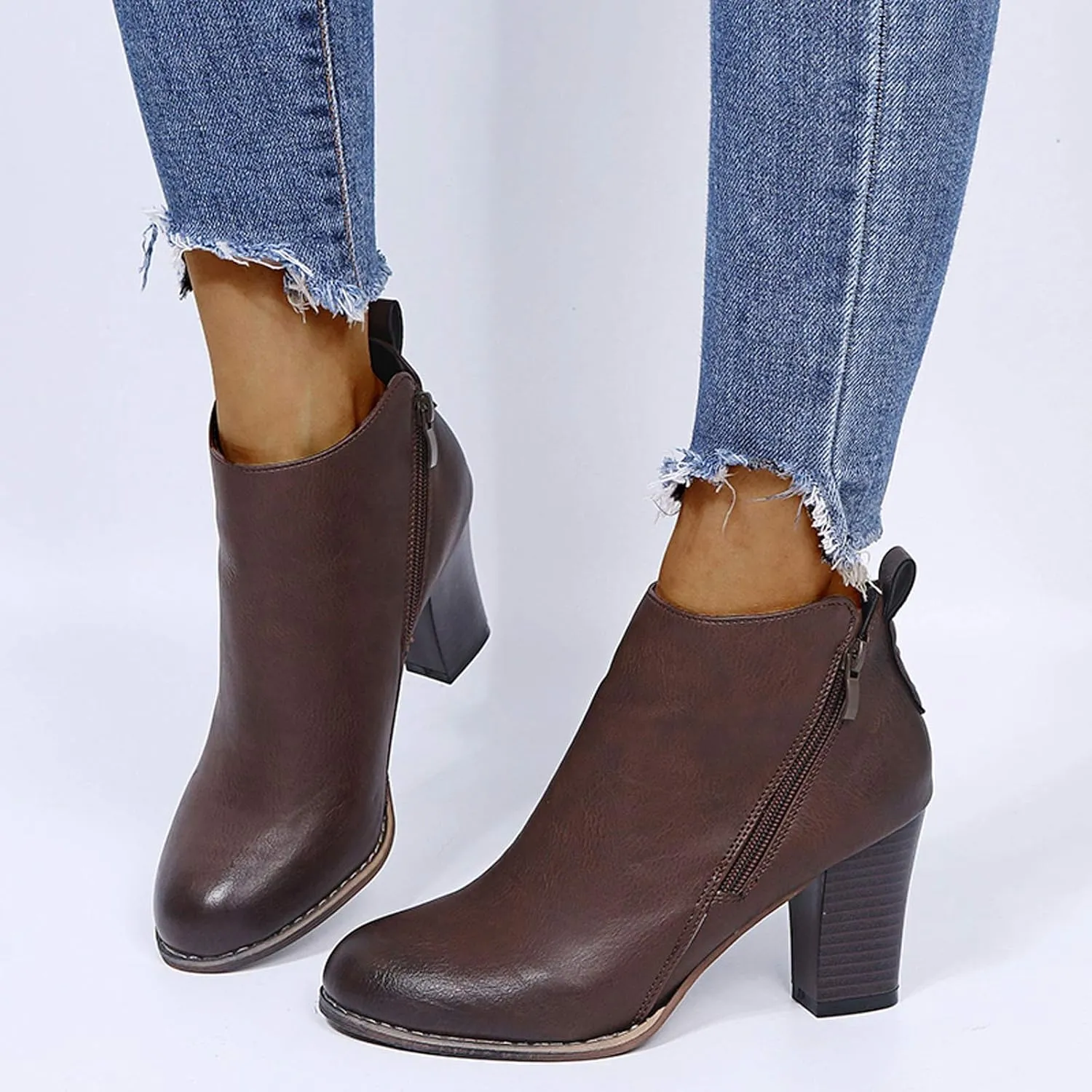 Women's Ankle Boots & Booties Booties for Women 2024 with Heel Black Leather Boots Men Ankle Bootie for Women Low Heel Solid Color Comfy Casual Daily Deals