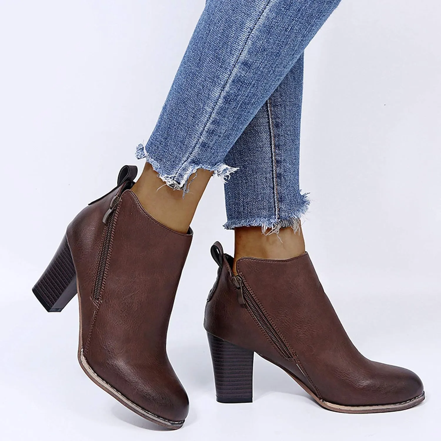 Women's Ankle Boots & Booties Booties for Women 2024 with Heel Black Leather Boots Men Ankle Bootie for Women Low Heel Solid Color Comfy Casual Daily Deals