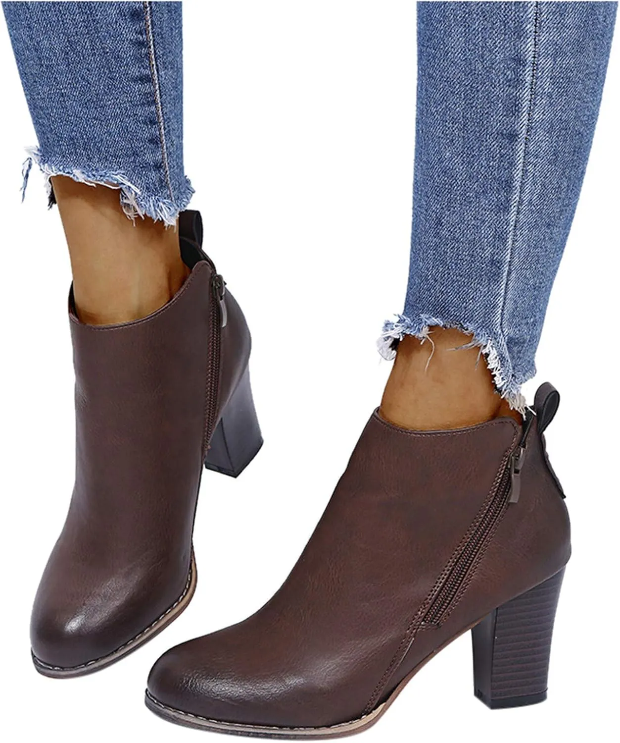 Women's Ankle Boots & Booties Booties for Women 2024 with Heel Black Leather Boots Men Ankle Bootie for Women Low Heel Solid Color Comfy Casual Daily Deals