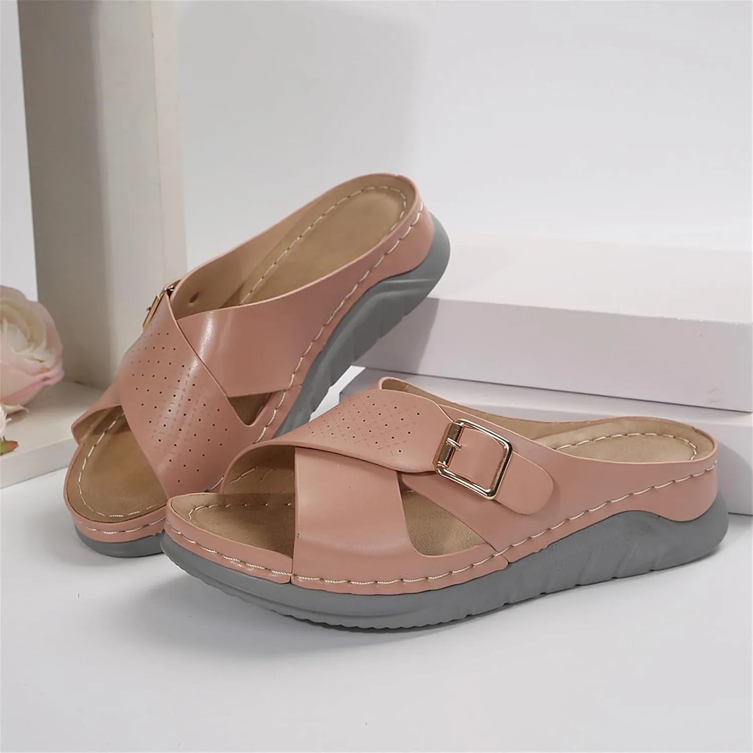Womens Slide Sandals with Arch Support Dressy Summer Flat Arch Support Fashion Orthotic Slides for Plantar Fasciitis