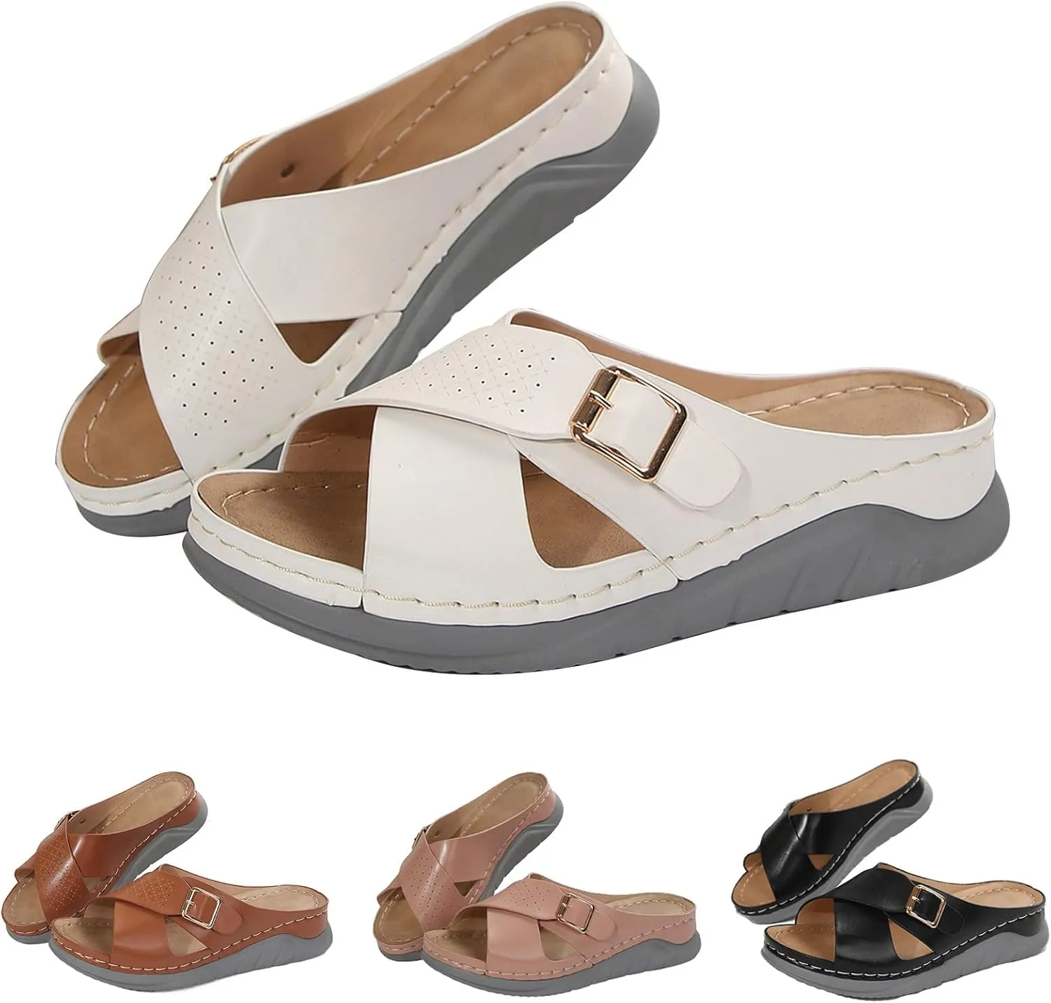 Womens Slide Sandals with Arch Support Dressy Summer Flat Arch Support Fashion Orthotic Slides for Plantar Fasciitis