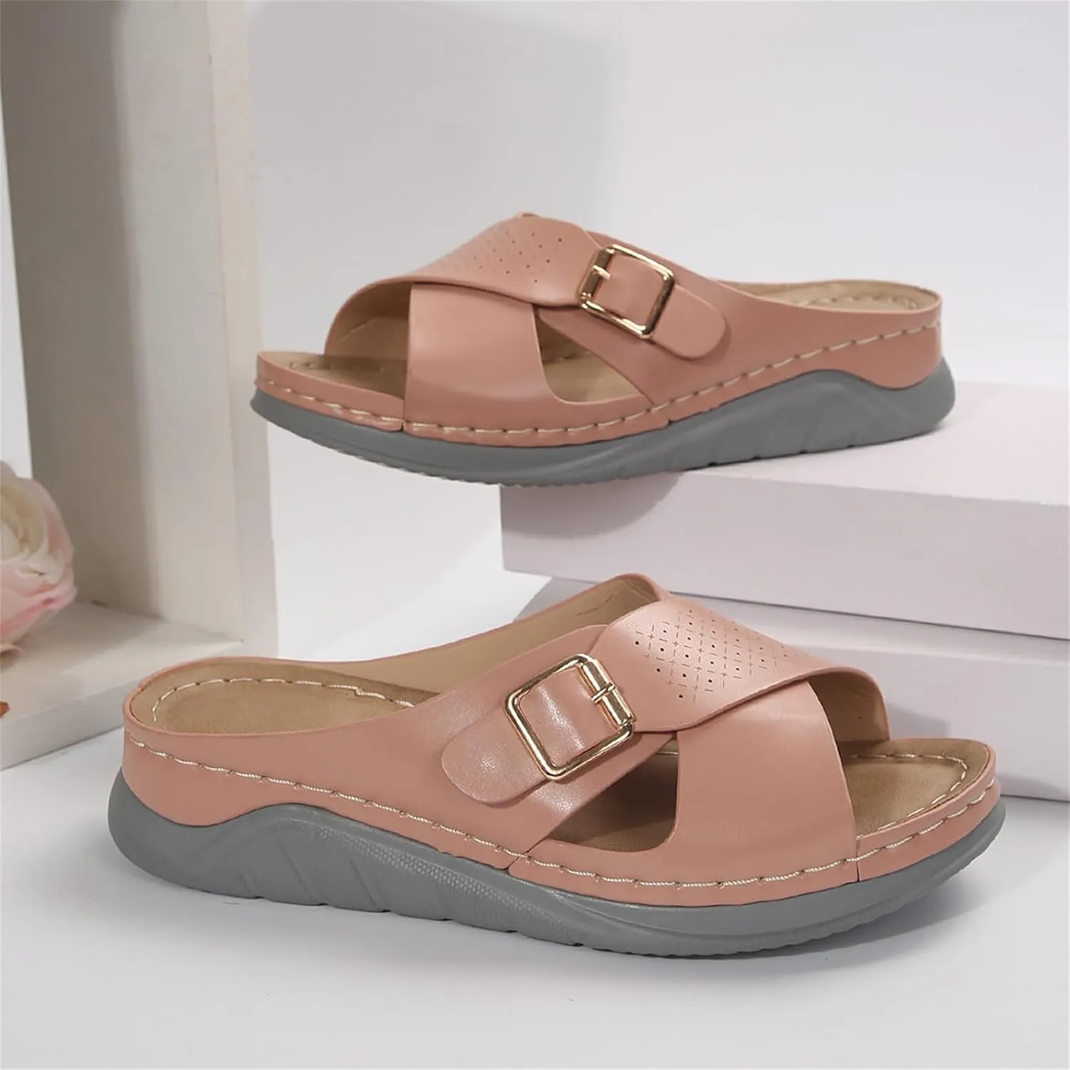 Womens Slide Sandals with Arch Support Dressy Summer Flat Arch Support Fashion Orthotic Slides for Plantar Fasciitis