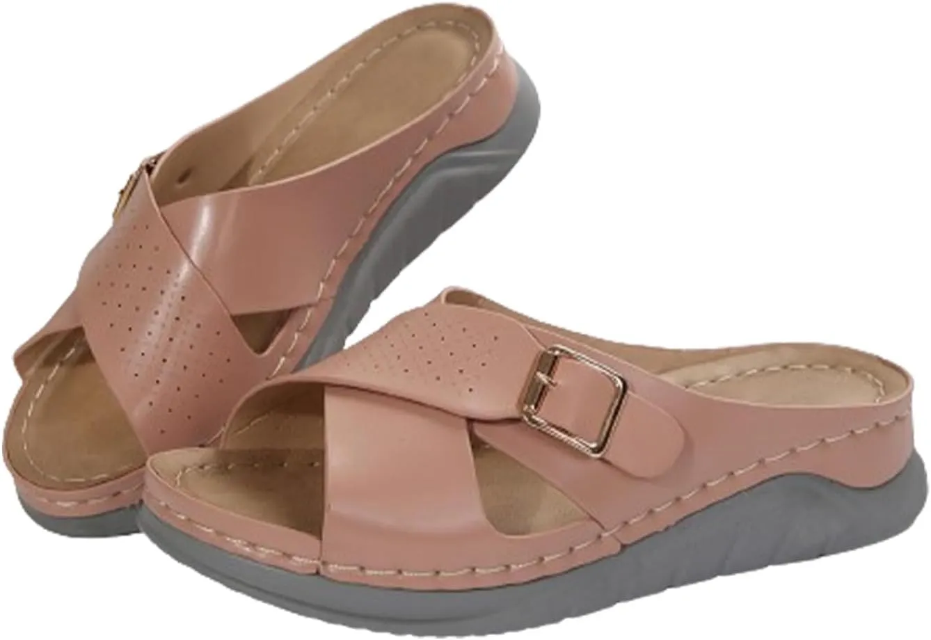 Womens Slide Sandals with Arch Support Dressy Summer Flat Arch Support Fashion Orthotic Slides for Plantar Fasciitis