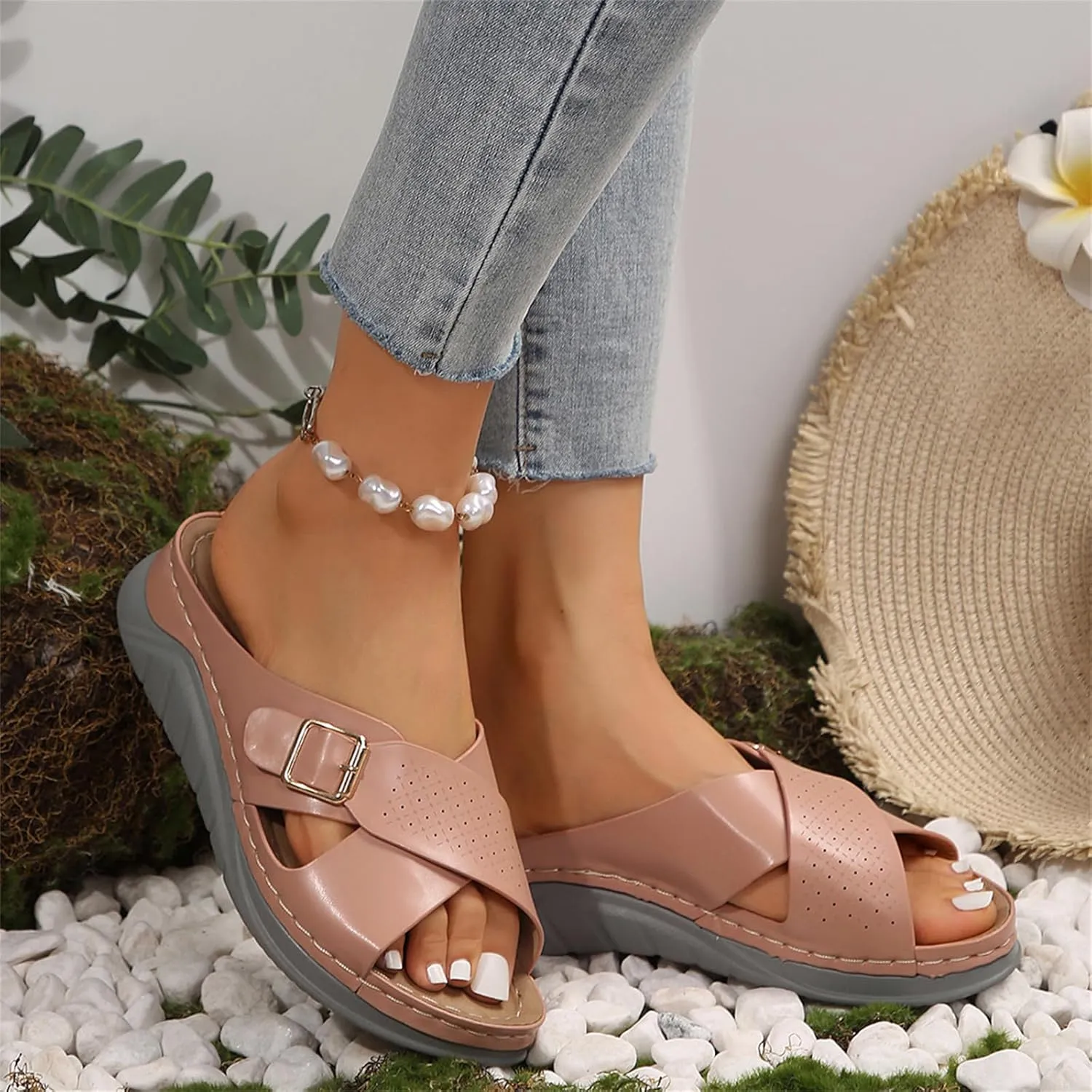 Womens Slide Sandals with Arch Support Dressy Summer Flat Arch Support Fashion Orthotic Slides for Plantar Fasciitis