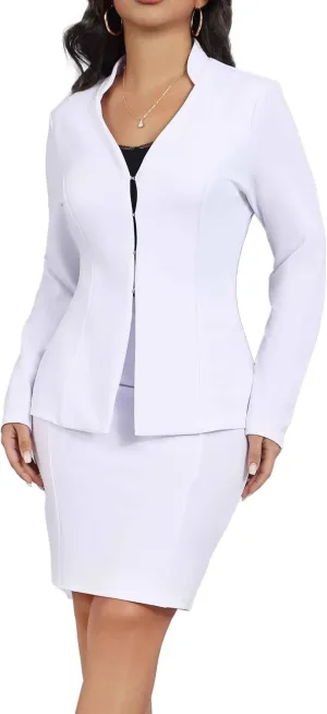 Women's Suits 2 Piece Skirt Set Business Casual Outfits Long Sleeve Blazer and Pencil Skirt