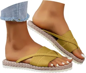 Womens Summer Casual Flat Sandals 2025 Fashionable Woven Open Toe Slip on Comfy Memory Foam Walking Slippers Beach Vacation Suede Non Slip Wide Comfortable Ankle Strap Outdoor Walking Sandals
