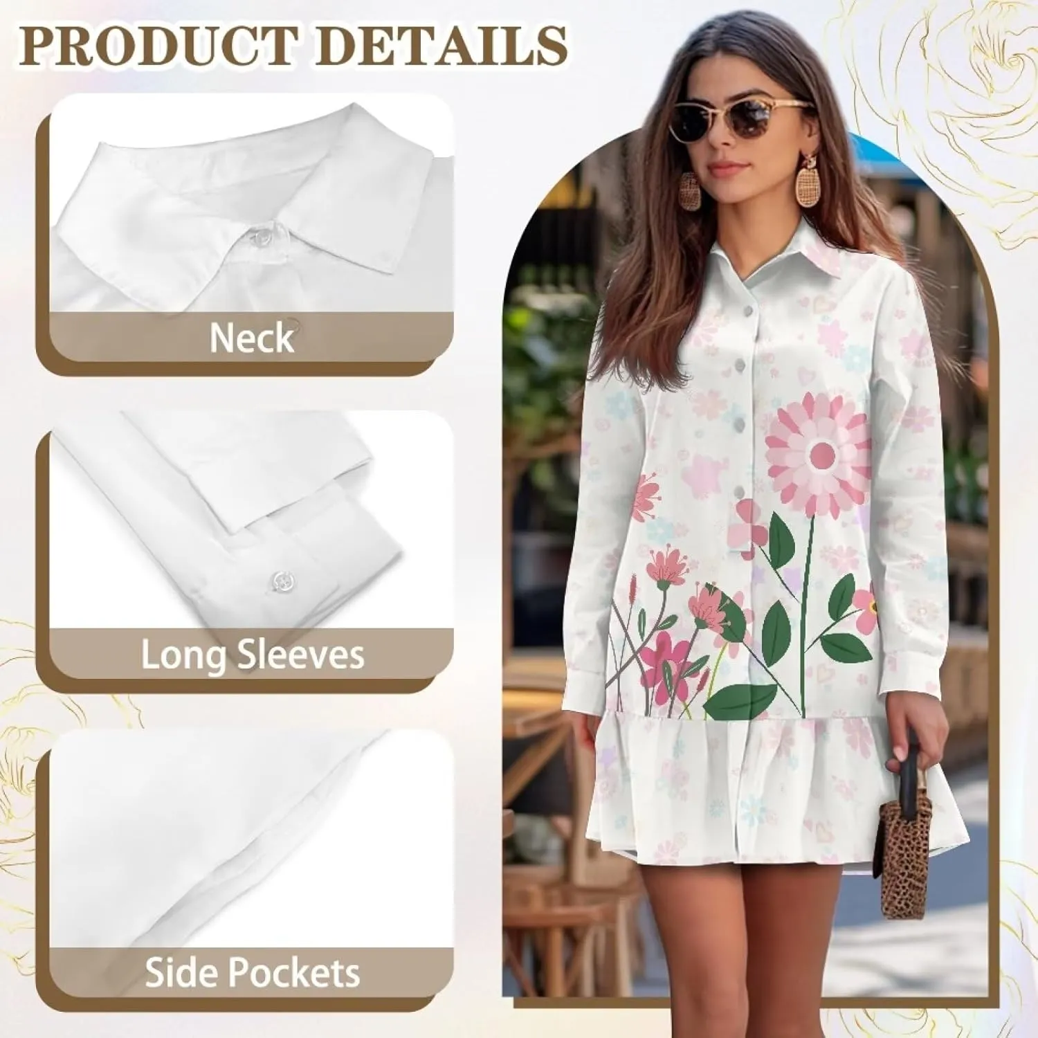 Youngerbaby Breast Cancer Awareness Shirt Dress for Women Long Sleeve V Neck Dresses Ruffle Hem Dress S-2XL
