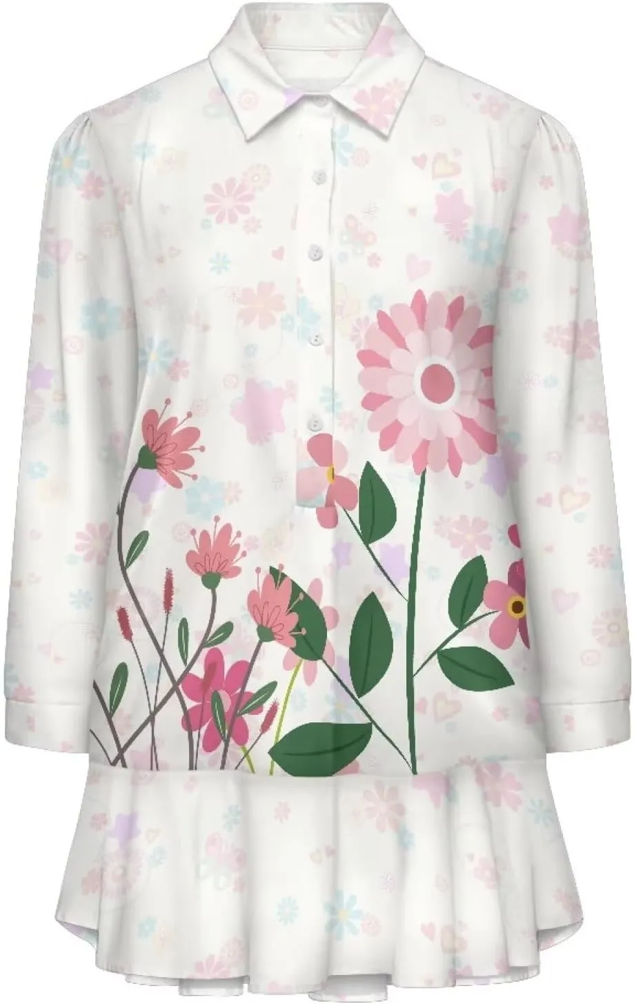 Youngerbaby Breast Cancer Awareness Shirt Dress for Women Long Sleeve V Neck Dresses Ruffle Hem Dress S-2XL